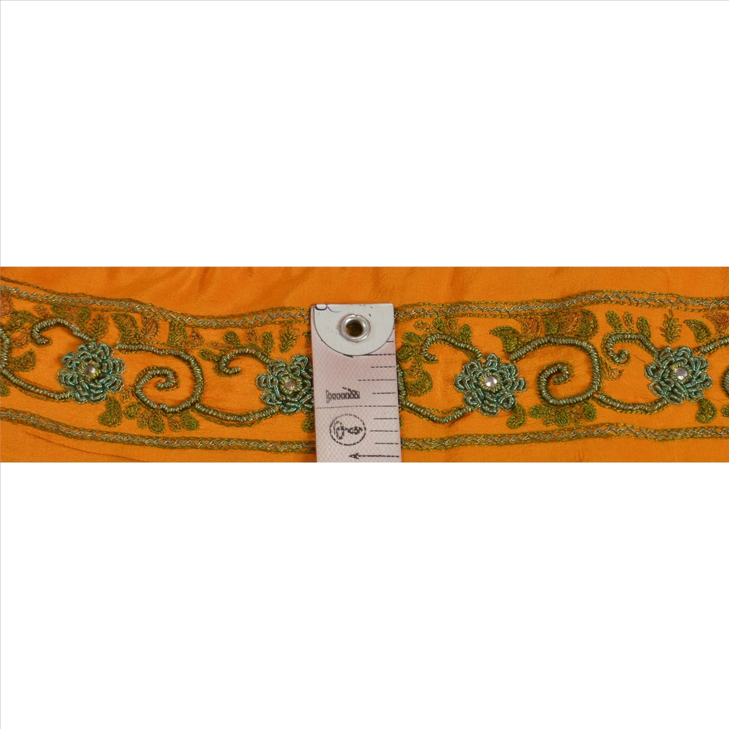 Sanskriti Vintage Sari Border Hand Beaded 1 YD Indian Trim Ribbon Saffron Lace