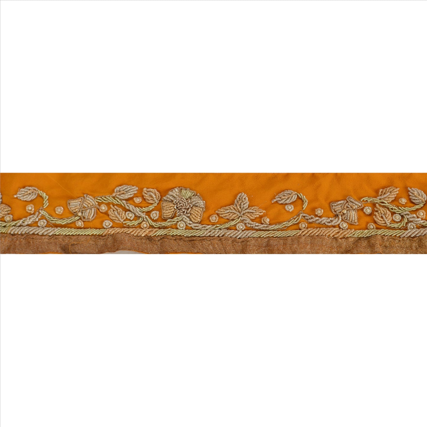 Sanskriti Vintage Sari Border  Hand Beaded 1 YD Indian Trim Ribbon Saffron Lace