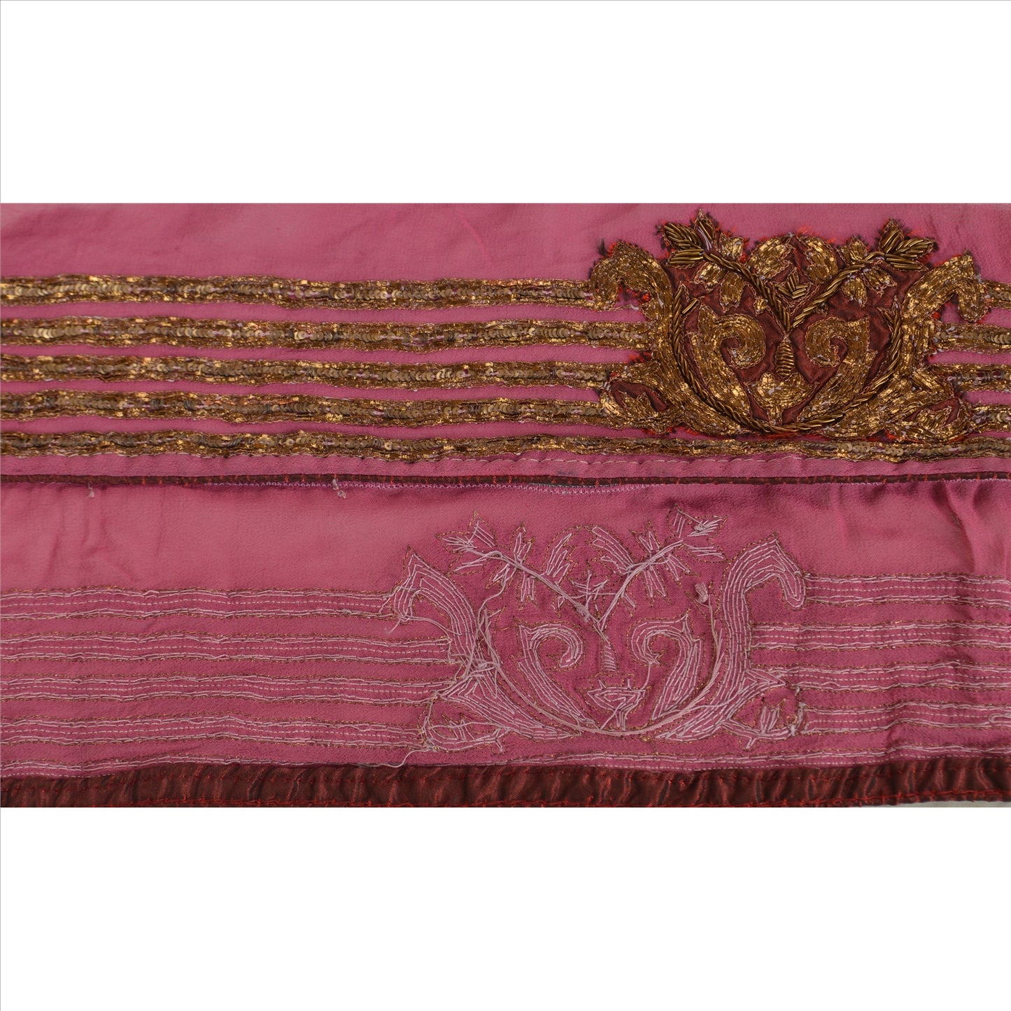 Sanskriti Vintage Sari Border Hand Embroidered 1YD Indian Trim Sewing Pink Lace