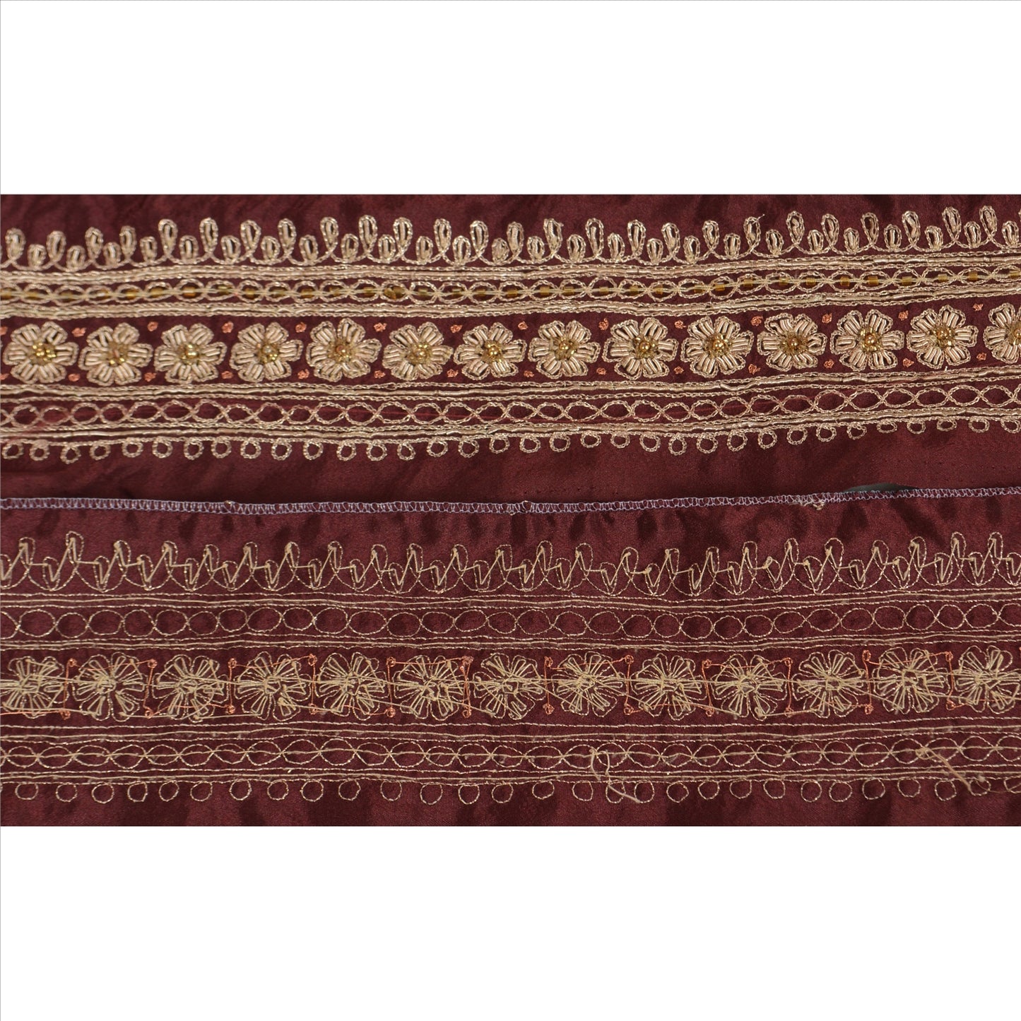 Sanskriti Vintage Sari Border Hand Beaded 1 YD Indian Trim Sewing Maroon Lace