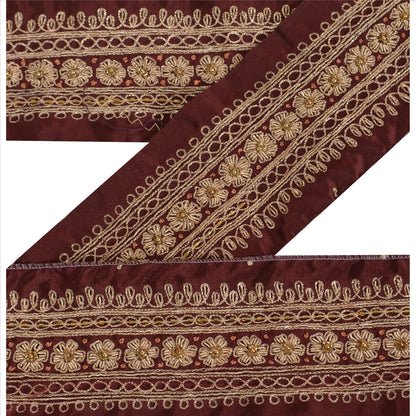 Sanskriti Vintage Sari Border Hand Beaded 1 YD Indian Trim Sewing Maroon Lace