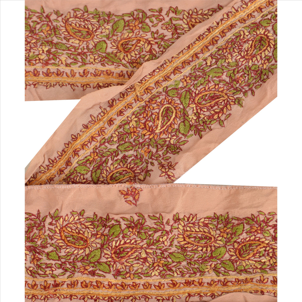 Sanskriti Vintage Sari Border Hand Embroidered 1YD Indian Trim Sewing Peach Lace