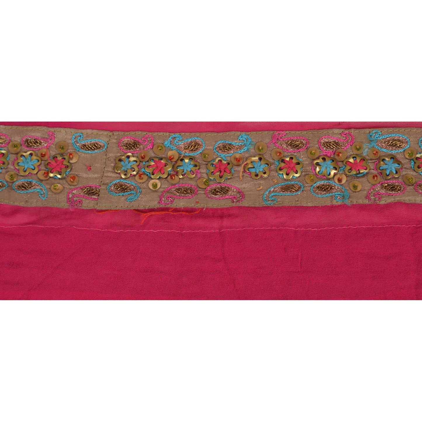 Sanskriti Vintage Sari Border Hand Beaded 1 YD Indian Trim Ribbon Pink Lace