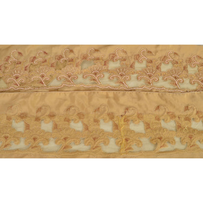 Sanskriti Vintage Saree Border Hand Beaded 1 Yard Indian Trim Sewing Beige Lace