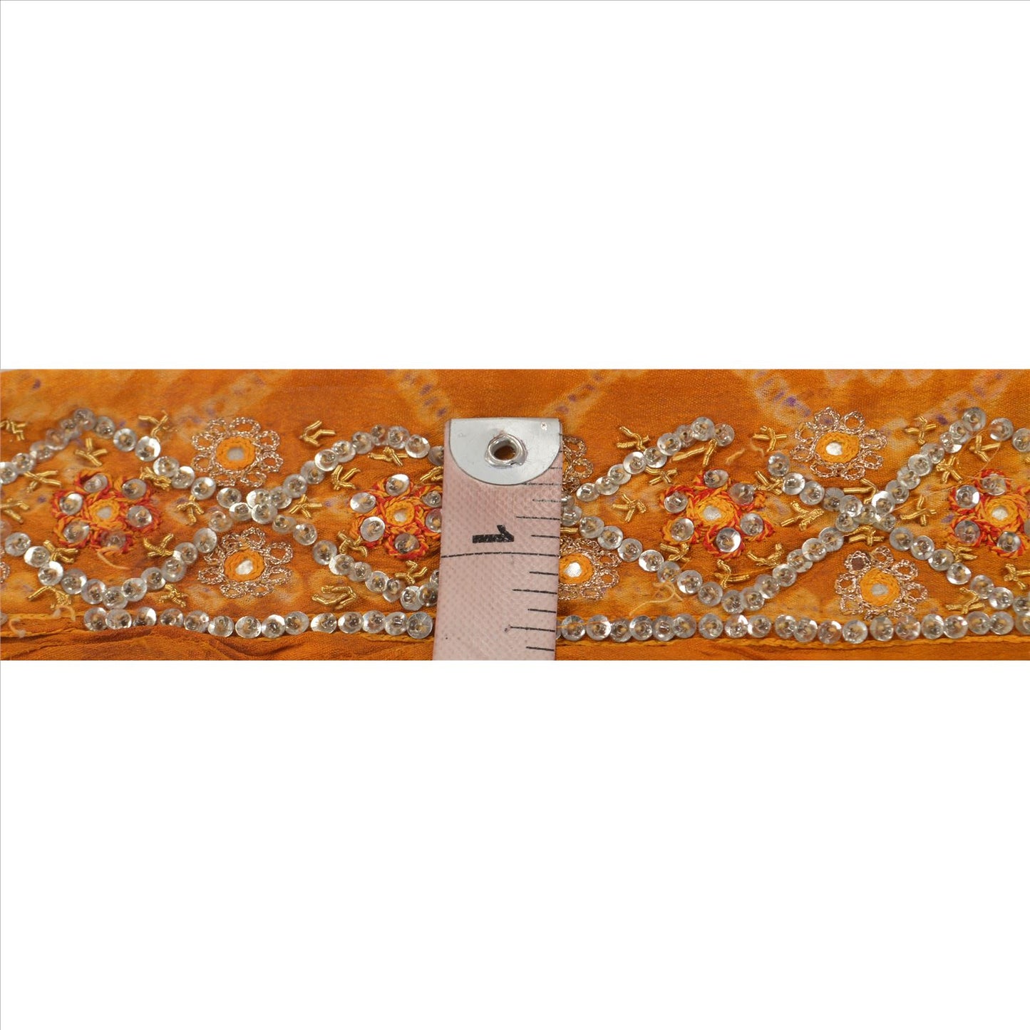 Sanskriti Vintage Sari Border Hand Beaded 1 YD Trim Sewing Saffron Bandhani Lace