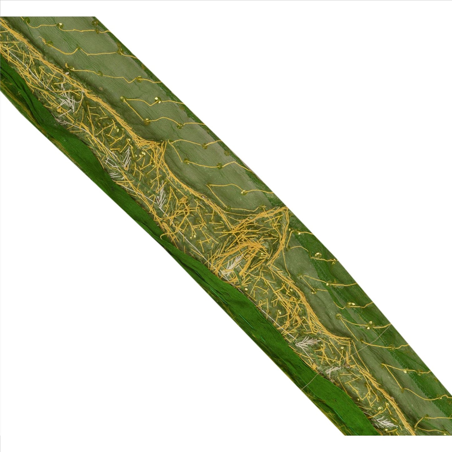 Sanskriti Vintage Sari Border Hand Beaded 1 YD Indian Trim Sewing Green Lace