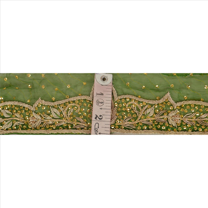 Sanskriti Vintage Sari Border Hand Beaded 1 YD Indian Trim Sewing Green Lace