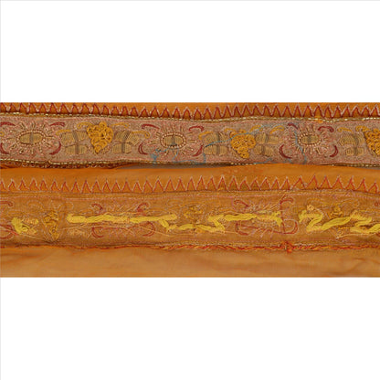 Sanskriti Vintage Sari Border Antique Hand Beaded 1 YD Indian Trim Sewing Saffron Lace