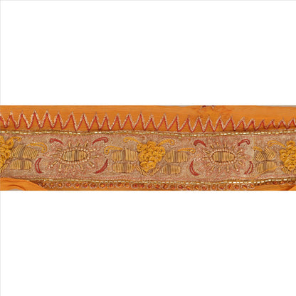 Sanskriti Vintage Sari Border Antique Hand Beaded 1 YD Indian Trim Sewing Saffron Lace