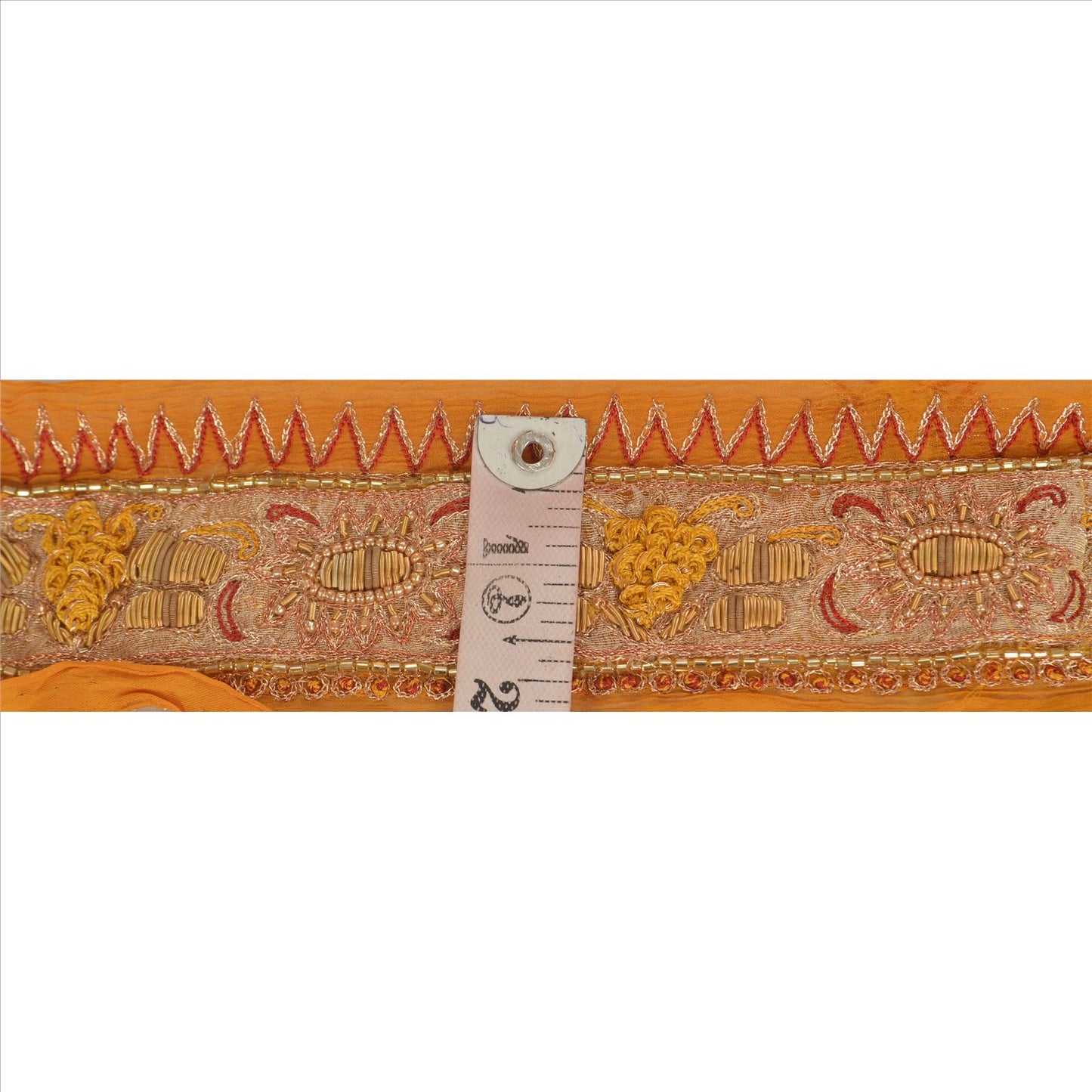 Sanskriti Vintage Sari Border Antique Hand Beaded 1 YD Indian Trim Sewing Saffron Lace