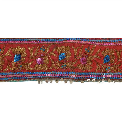 Sanskriti Vintage Sari Border Hand Beaded 1 Yard Trims Sewing Blue Patch Lace