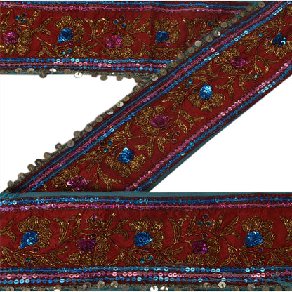 Sanskriti Vintage Sari Border Hand Beaded 1 Yard Trims Sewing Blue Patch Lace