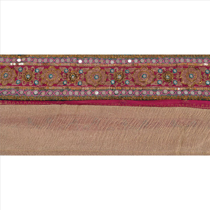 Sanskriti Vintage Sari Border Hand Beaded Woven 1 YD Trim Sewing Pink Lace