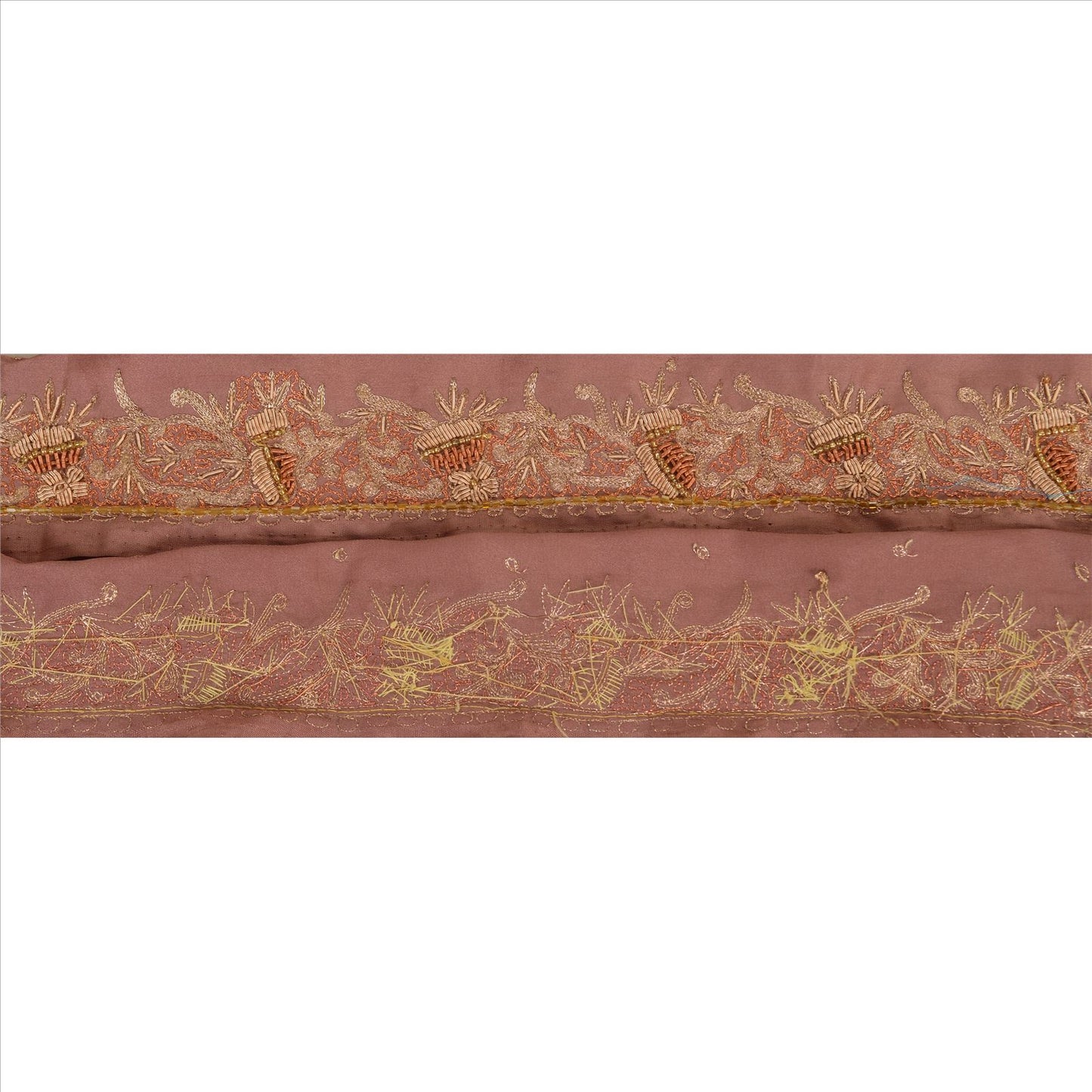 Sanskriti Vintage Sari Border Hand Beaded 1 YD Indian Trim Sewing Pink Lace