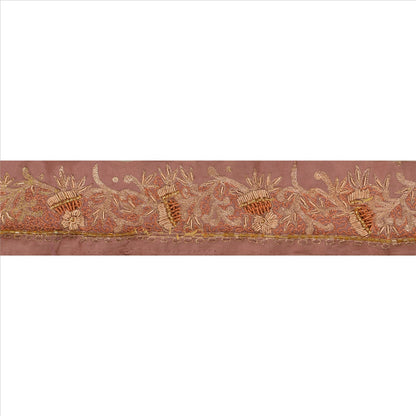 Sanskriti Vintage Sari Border Hand Beaded 1 YD Indian Trim Sewing Pink Lace