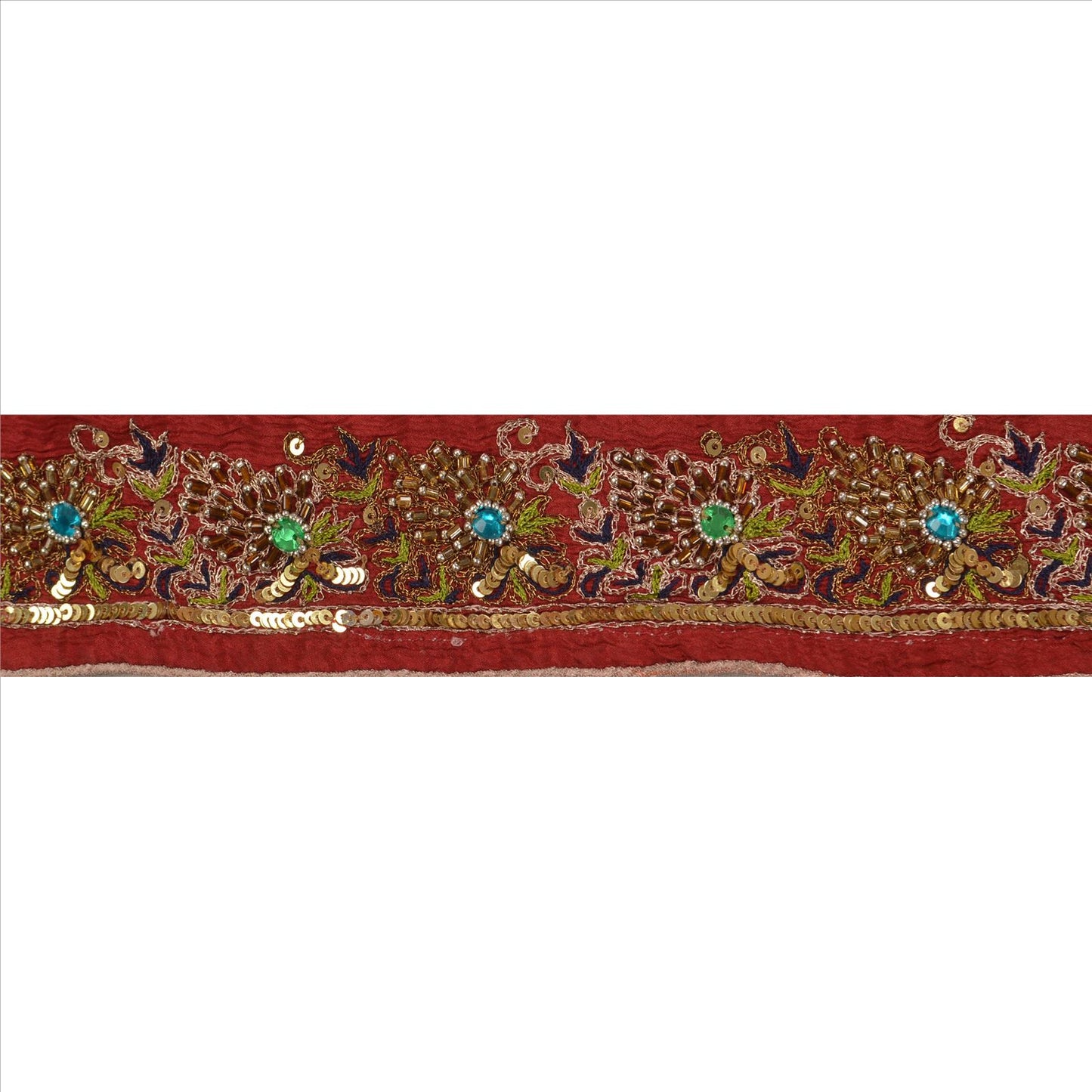 Sanskriti Vintage Sari Border Hand Beaded 1 YD Indian Trim Sewing Maroon Lace