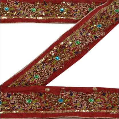 Sanskriti Vintage Sari Border Hand Beaded 1 YD Indian Trim Sewing Maroon Lace