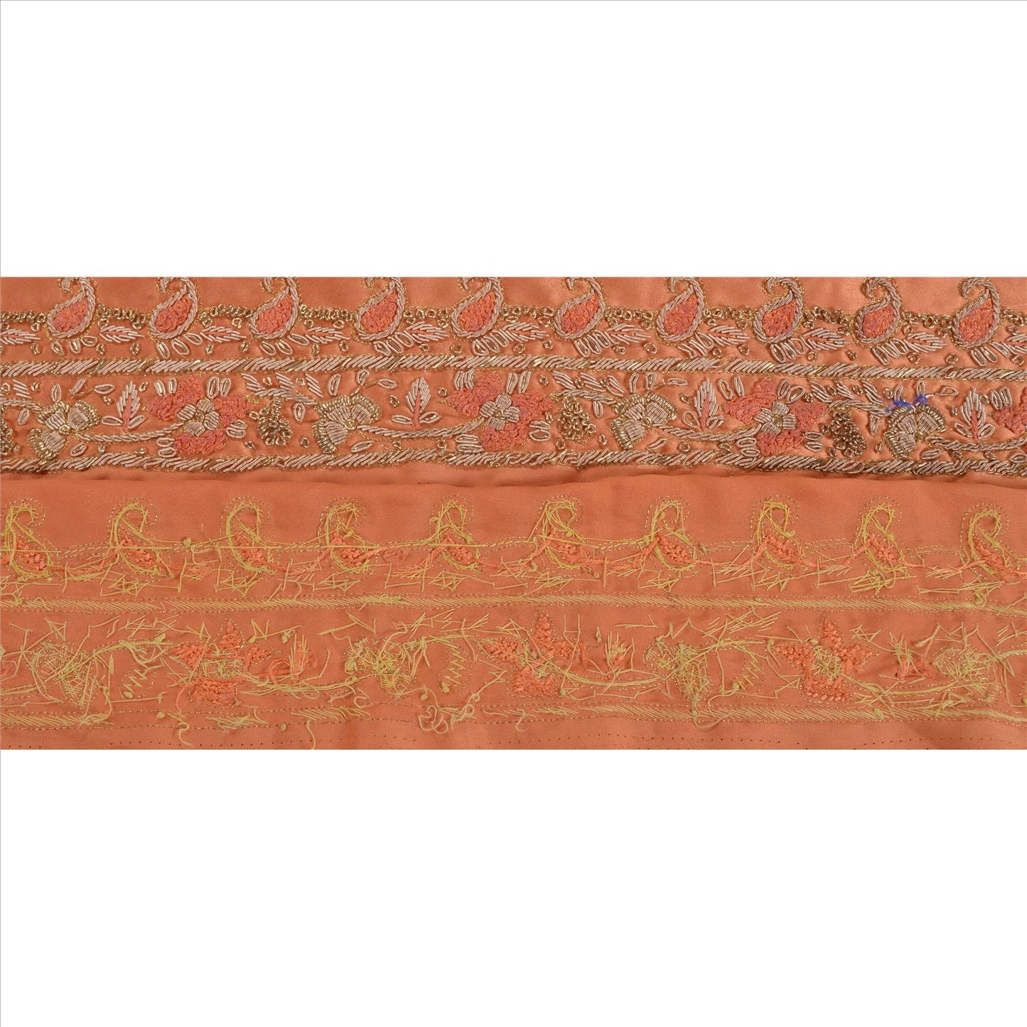 Sanskriti Vintage Sari Border Hand Beaded 1 YD Indian Trim Sewing Peach Lace