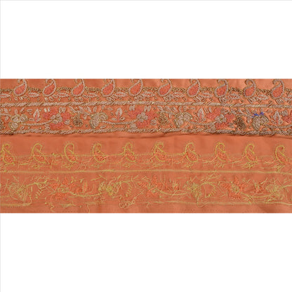 Sanskriti Vintage Sari Border Hand Beaded 1 YD Indian Trim Sewing Peach Lace