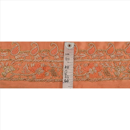 Sanskriti Vintage Sari Border Hand Beaded 1 YD Indian Trim Sewing Peach Lace