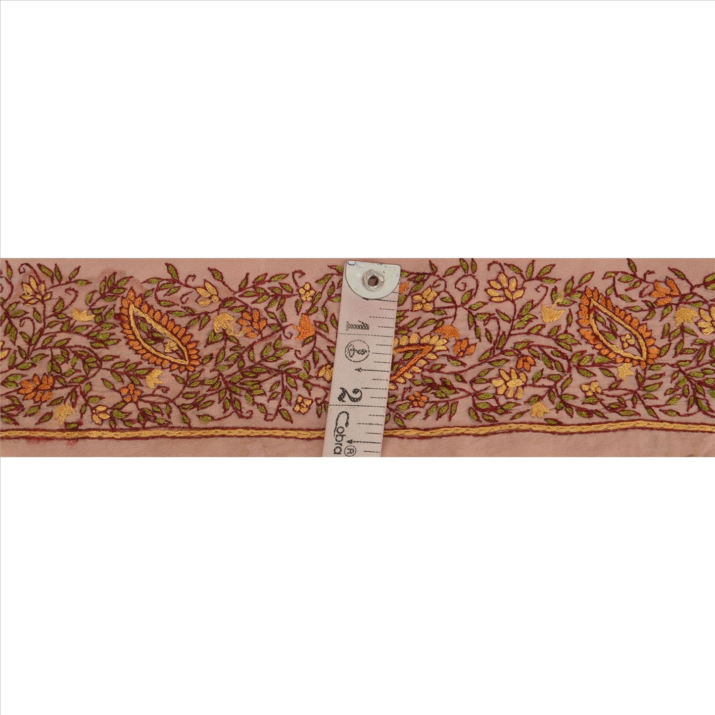 Sanskriti Vintage Sari Border Hand Embroidered 1YD Indian Trim Sewing Peach Lace