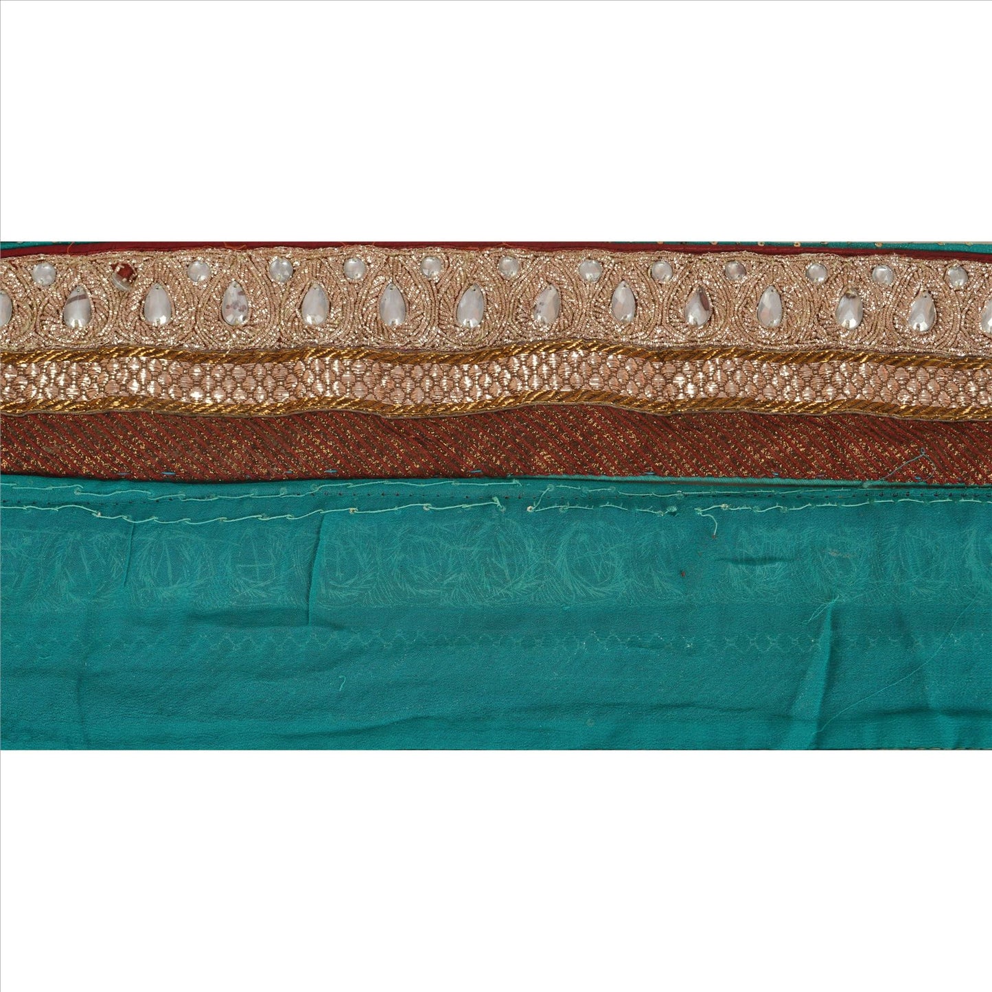 Sanskriti Vintage Sari Border Hand Beaded 1 YD Indian Trim Sewing Green Lace