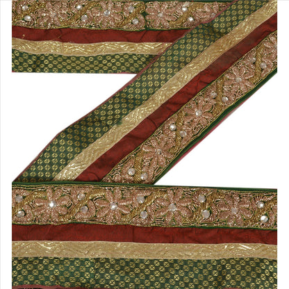 Sanskriti Vintage Sari Border Hand Beaded 1YD Indian Trim Sewing Pink Patch Lace