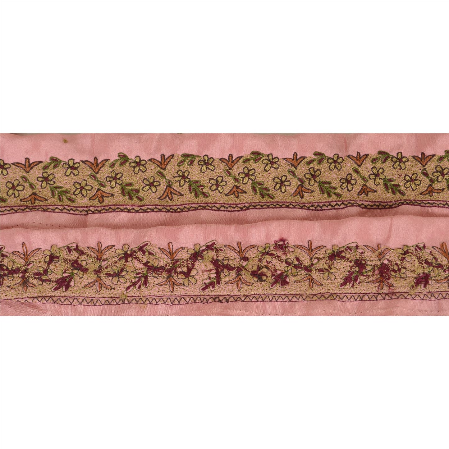 Sanskriti Vintage Sari Border Hand Embroidered 1 YD Indian Trim Ribbon Pink Lace