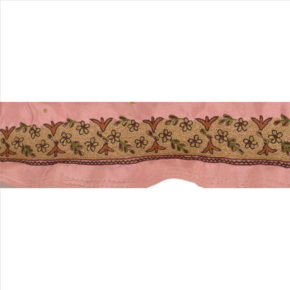 Sanskriti Vintage Sari Border Hand Embroidered 1 YD Indian Trim Ribbon Pink Lace