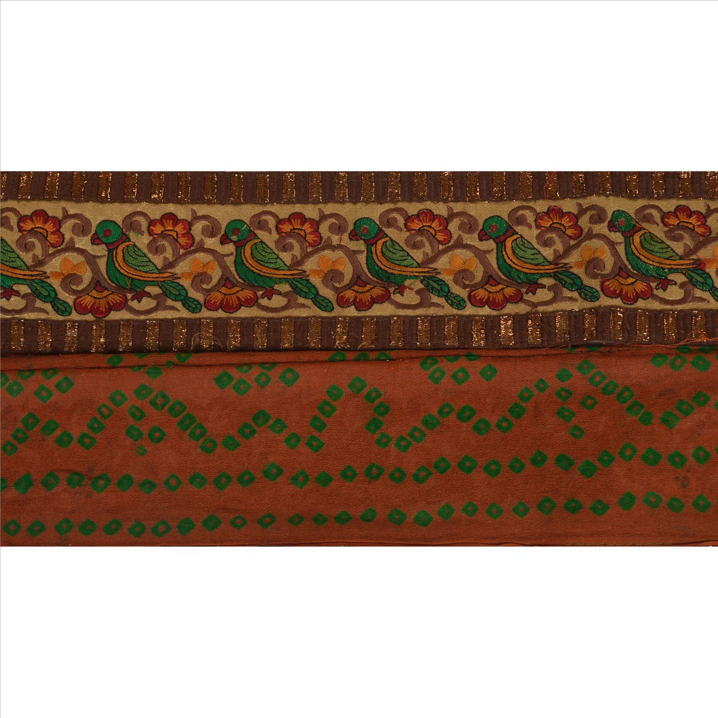 Sanskriti Vintage Sari Border Embroidered  1 YD Trim Sewing Brown Bandhani Lace