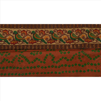 Sanskriti Vintage Sari Border Embroidered  1 YD Trim Sewing Brown Bandhani Lace