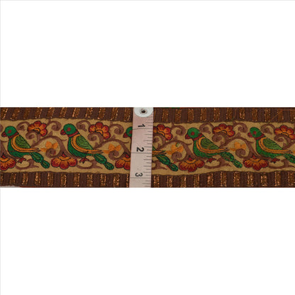 Sanskriti Vintage Sari Border Embroidered  1 YD Trim Sewing Brown Bandhani Lace