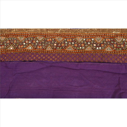 Sanskriti Vintage Sari Border Hand Beaded 1 YD Trim Sewing Purple Mirror Lace