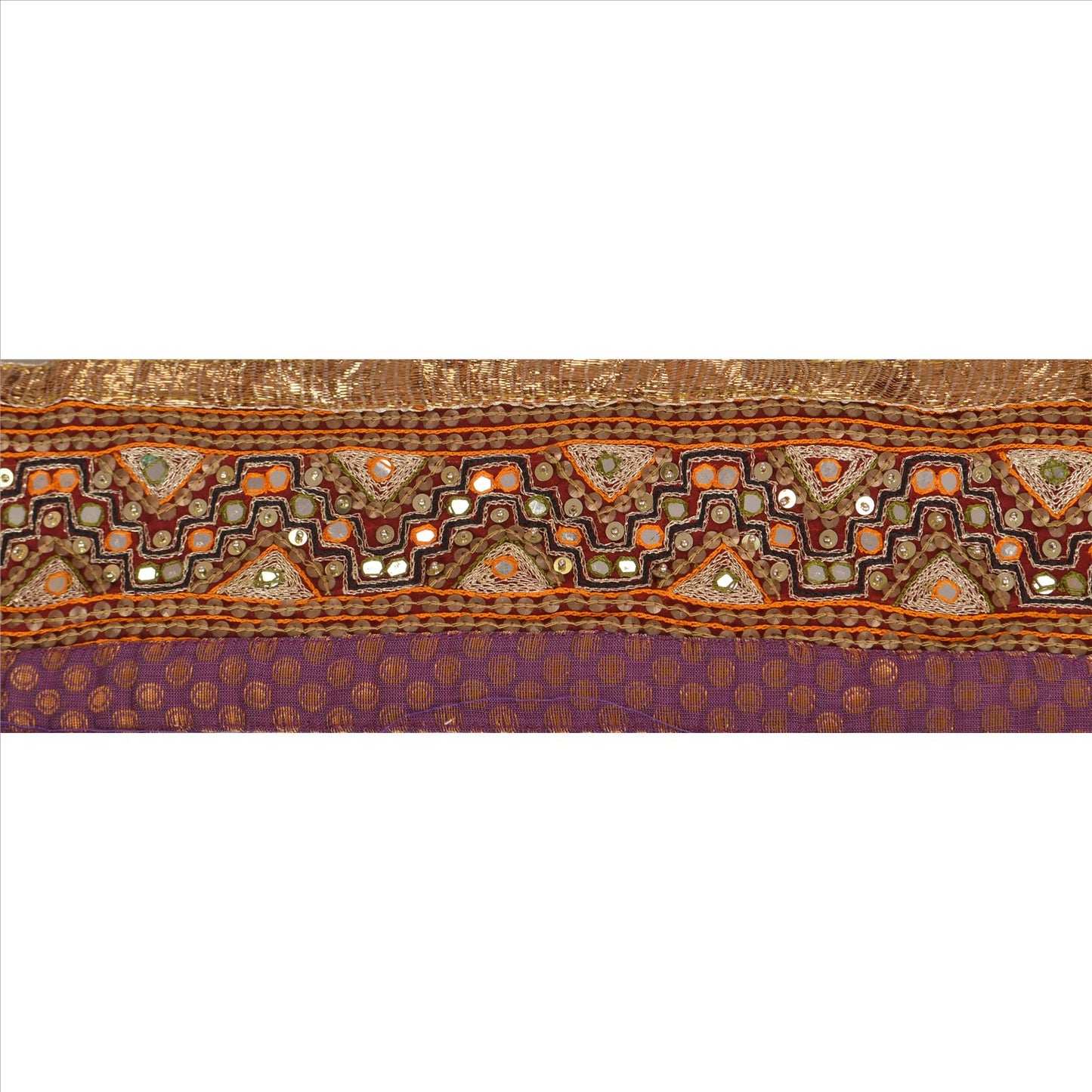 Sanskriti Vintage Sari Border Hand Beaded 1 YD Trim Sewing Purple Mirror Lace