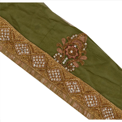 Sanskriti Vintage Sari Border Hand Beaded 1YD Trim Sewing Green Rhinestone Lace