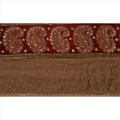 Sanskriti Vintage Sari Border Hand Beaded 1 Yard Trims Sewing Brown Patch Lace