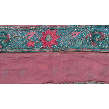 Sanskriti Vintage Sari Border Hand Beaded 1 YD Indian Trim Sewing Pink Lace