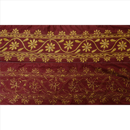 Sanskriti Vintage Sari Border Hand Embroidered 1 YD Trim Sewing Dark Red Lace