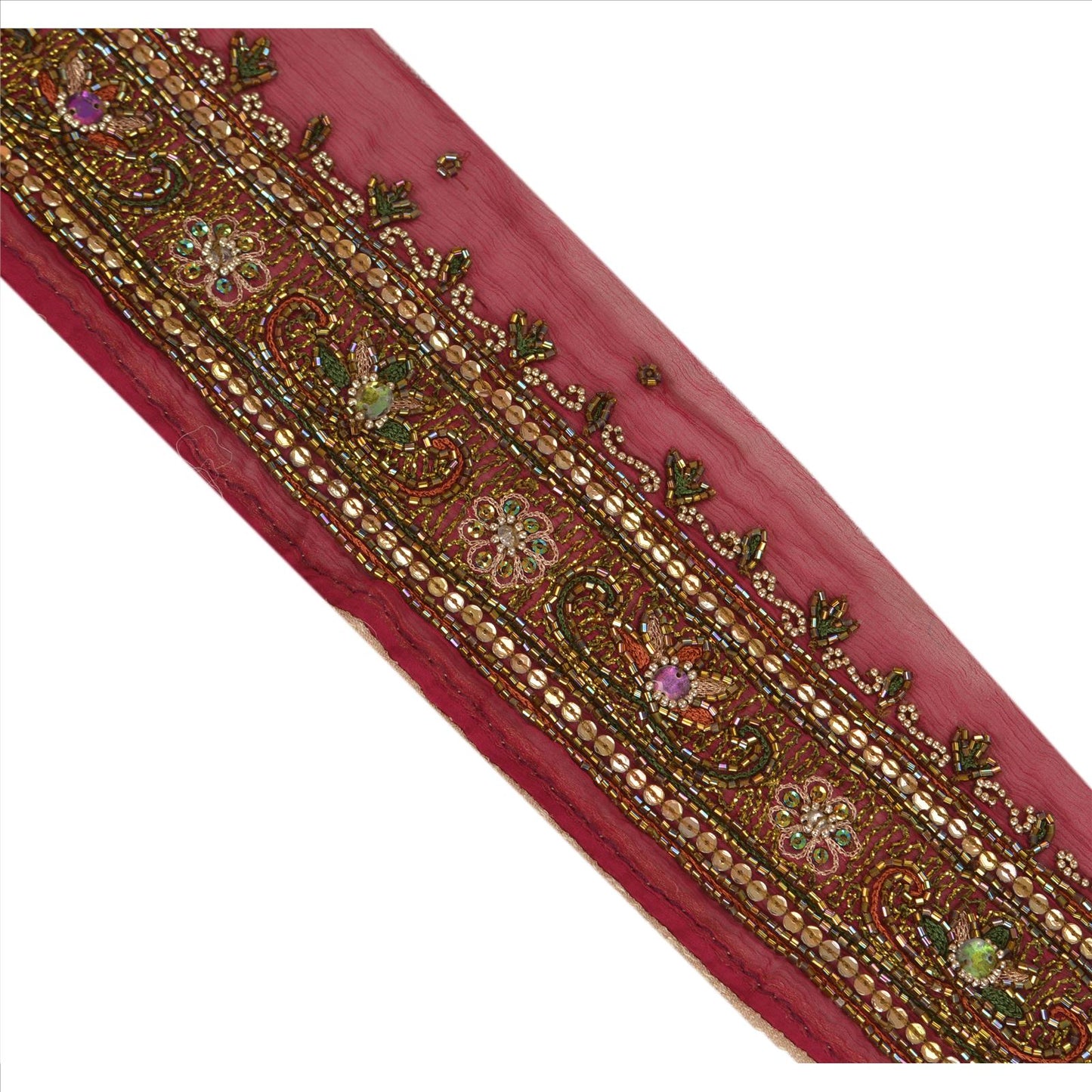 Sanskriti Vintage Sari Border Hand Beaded 1 YD Indian Trim Sewing Purple Lace