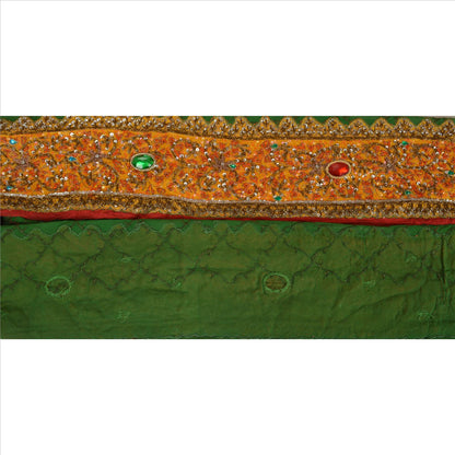 Sanskriti Vintage Sari Border Hand Beaded 1 YD Trim Sewing Green Rhinestone Lace