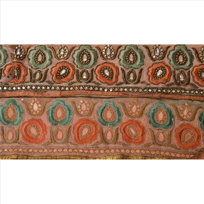 Sanskriti Vintage Sari Border Hand Beaded 1 YD Indian Trim Sewing Peach Lace