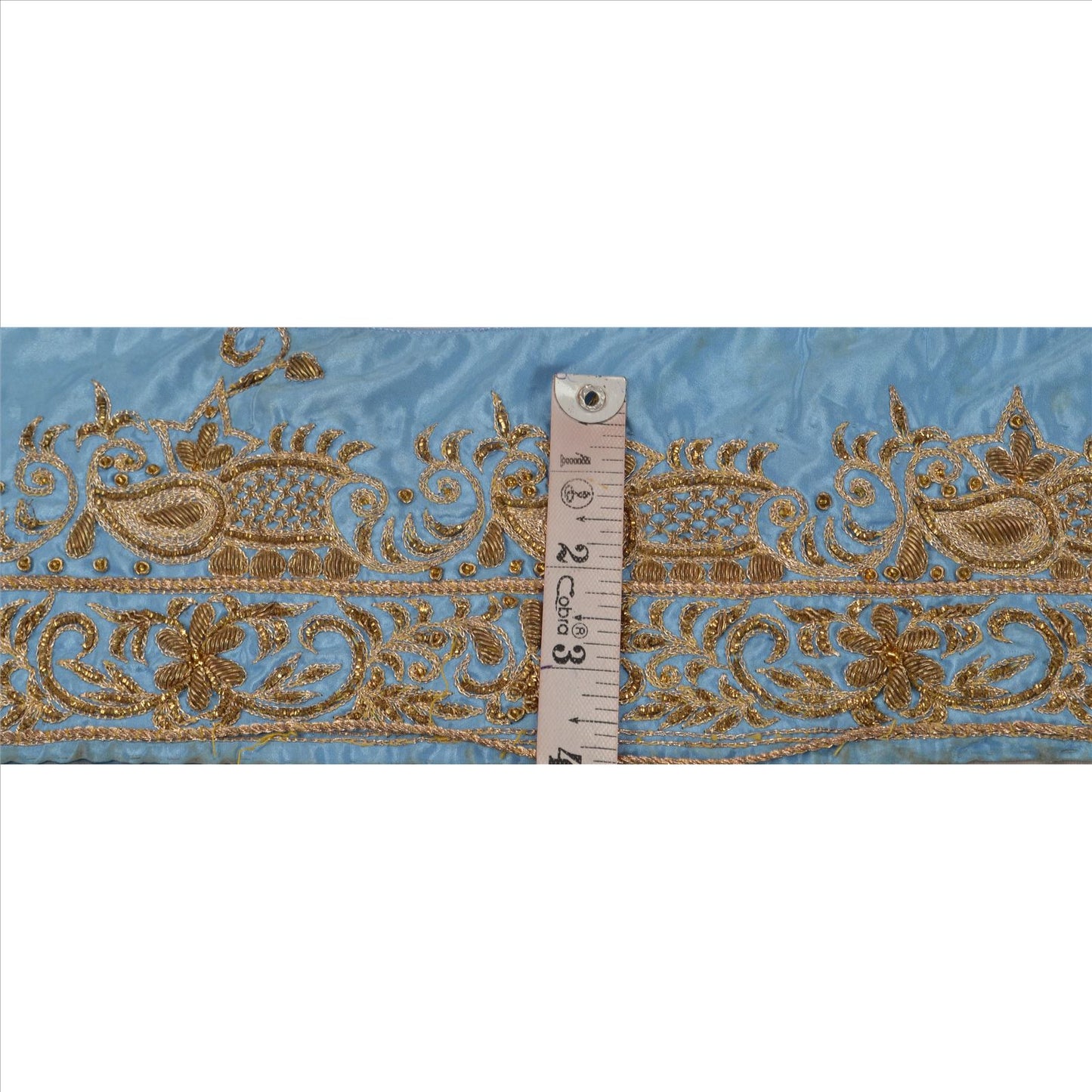 Sanskriti Vintage Sari Border Hand Beaded 1 YD Indian Trim Sewing Blue Zari Lace