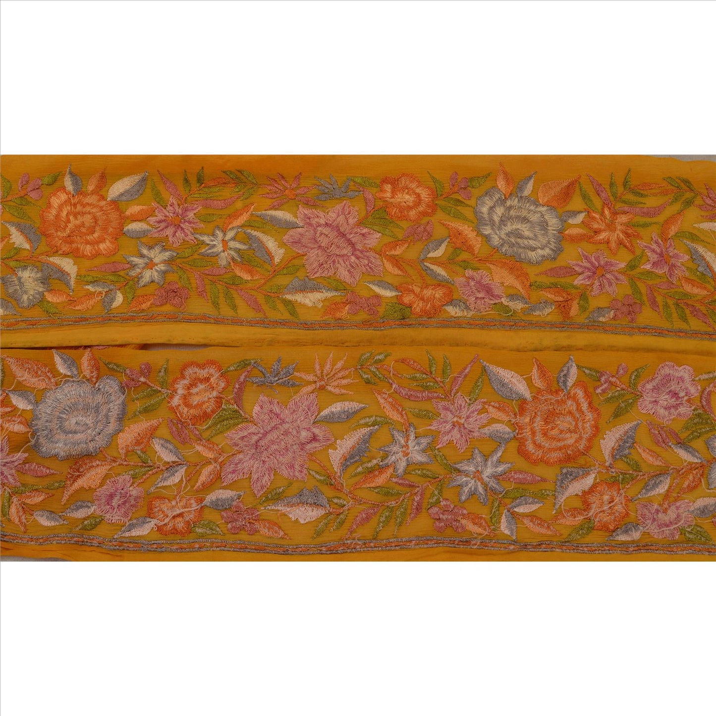 Sanskriti Vintage Sari Border Embroidered 1 YD Indian Trim Sewing Saffron Lace