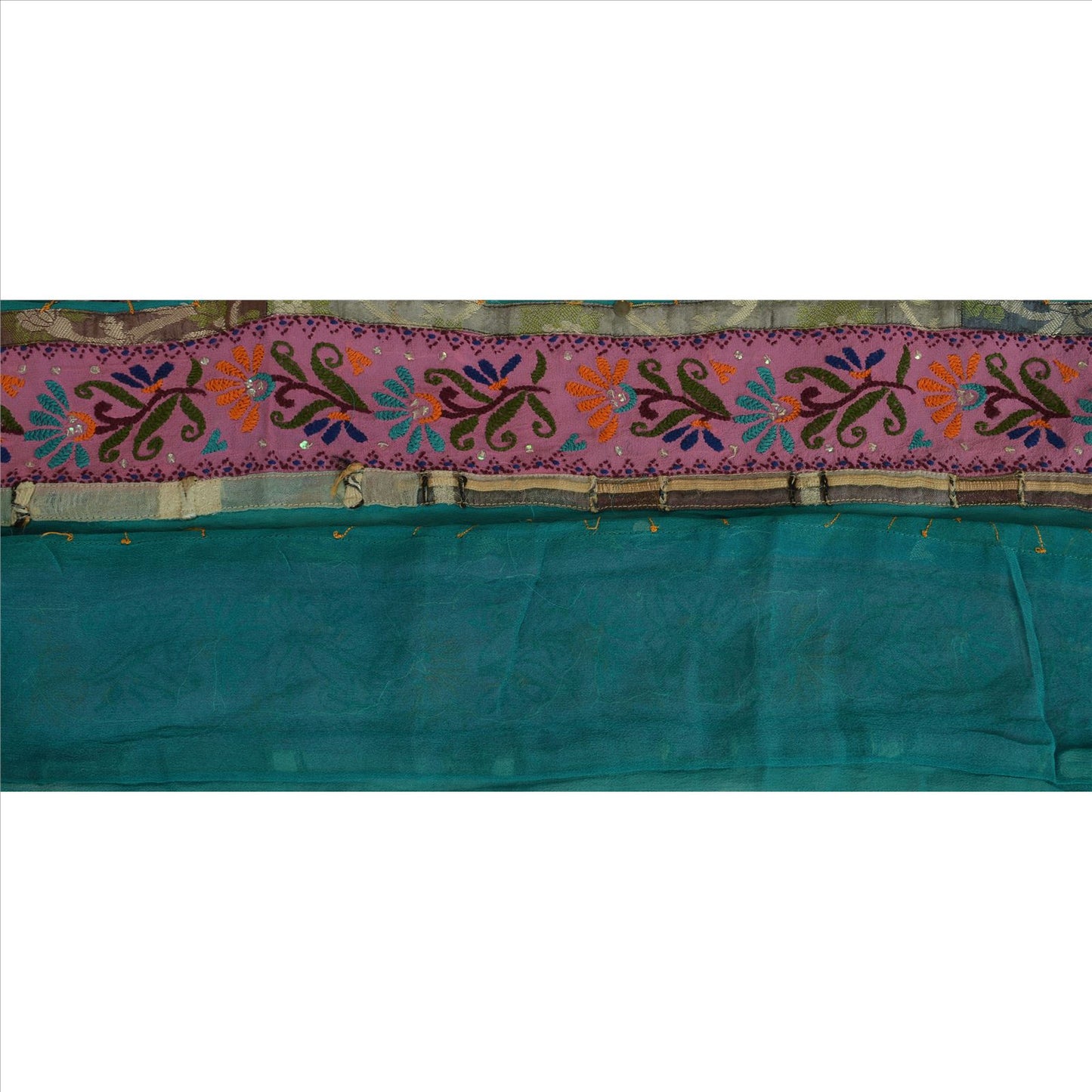 Sanskriti Vintage Sari Border Hand Beaded Phulkari 1 YD Trim Sewing Green Lace