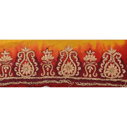 Sanskriti Vintage Sari Border Hand Beaded 1 YD Indian Trim Sewing Dark Red Lace