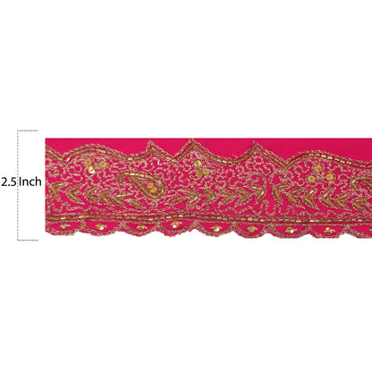 Sanskriti Vintage Sari Border Hand Beaded 1 YD Indian Trim Sewing Pink Lace