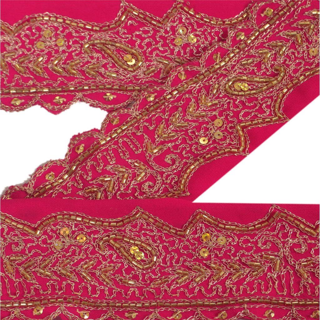 Sanskriti Vintage Sari Border Hand Beaded 1 YD Indian Trim Sewing Pink Lace