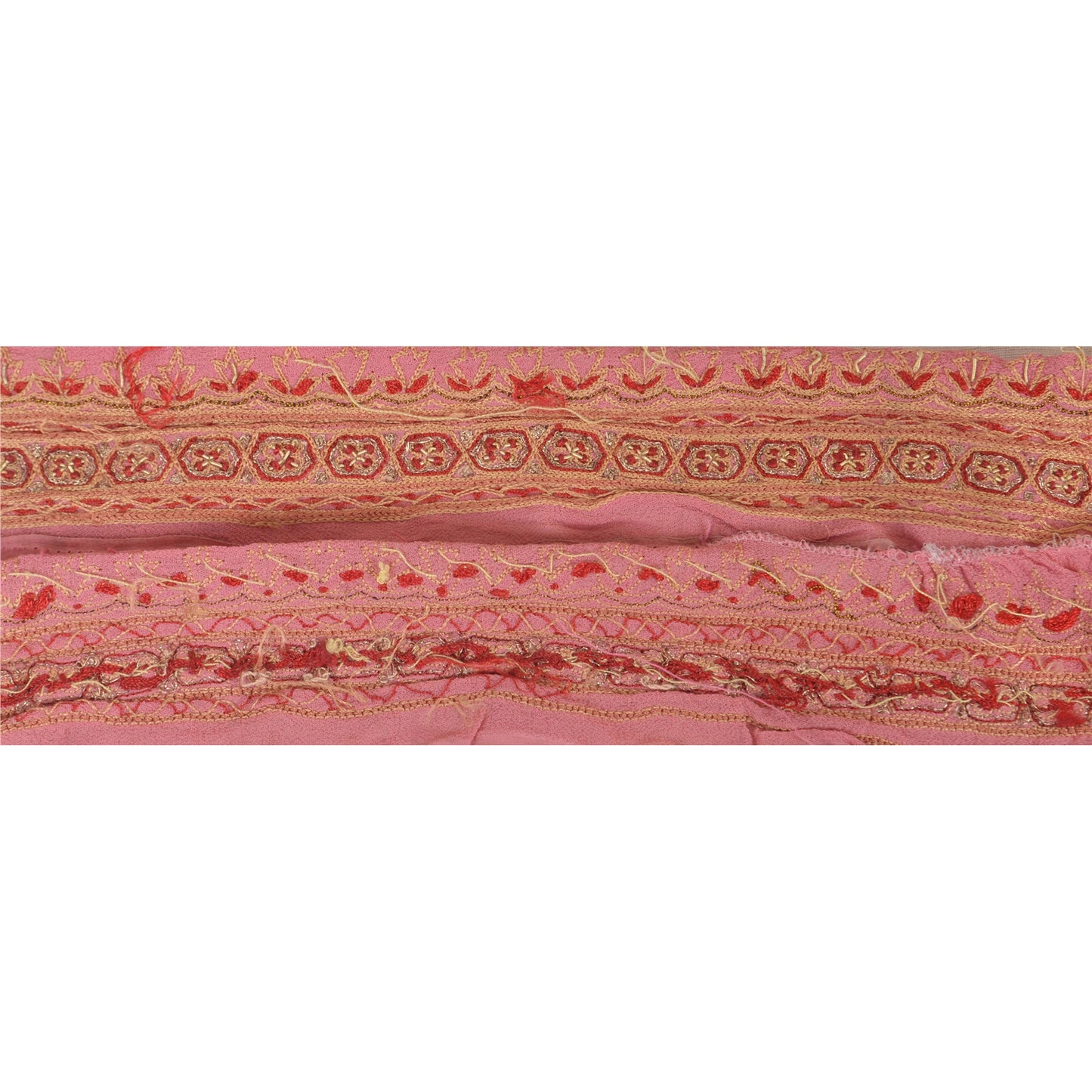 Sanskriti Vintage Sari Border Hand Embroidered 1 YD Indian Trim Ribbon Pink Lace