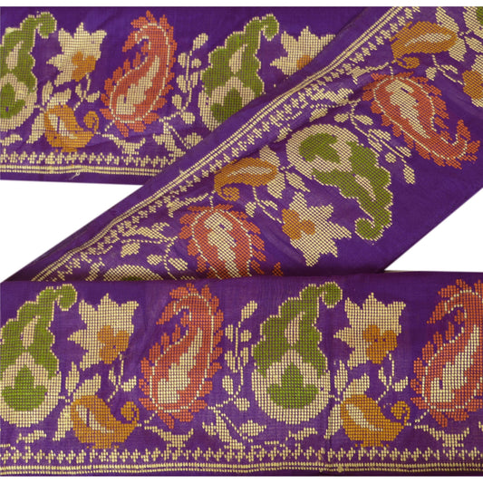 Sanskriti Vintage Sari Border Embroided Woven 1YD Trim Sewing Purple Decor Lace