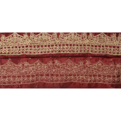 Sanskriti Vintage Sari Border Antique Hand Embroidered 1 YD Trim Sewing Dark Red Lace